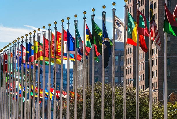 Flags outside UN building